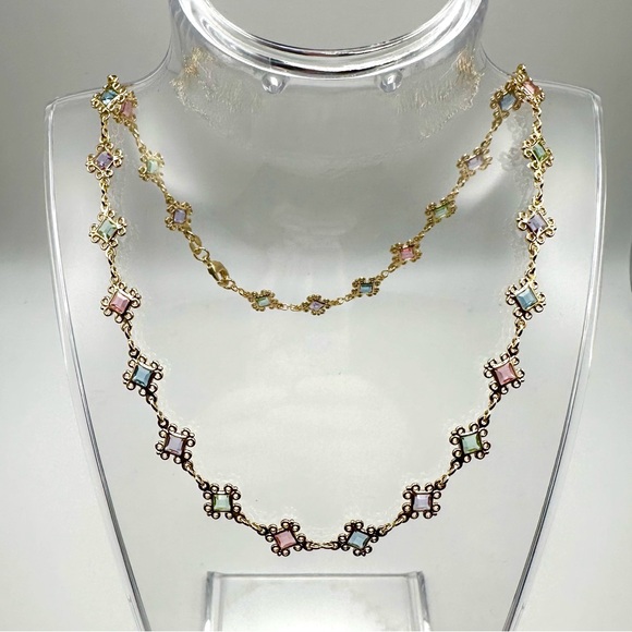 Jewelry - COPY - NEW 17.5” 18k gold filled filigree gemstone necklace